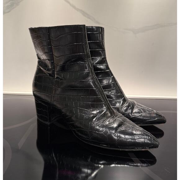 Dolce Vita Black Croc Embossed Leather Ankle Boots Block Heel Zip Up Size 10 - Picture 8 of 10